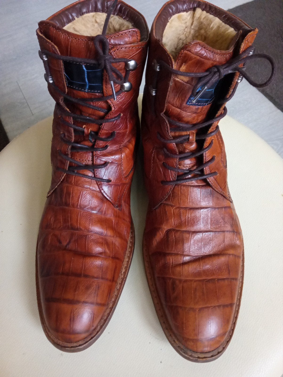 Bruine "Floris van Bommel" gevoerde leren veterboots.Maat 45, Kleding | Heren, Schoenen, Bruin, Boots, Floris van Bommel, Ophalen of Verzenden