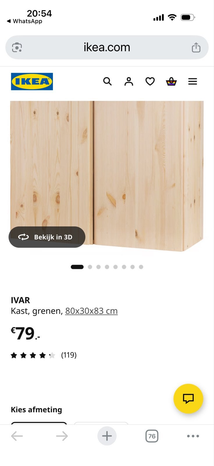 IKEA IVAR Kast, grenen, 80x30x83 cm, Met plank(en), Gebruikt, Minder dan 100 cm, Grenenhout