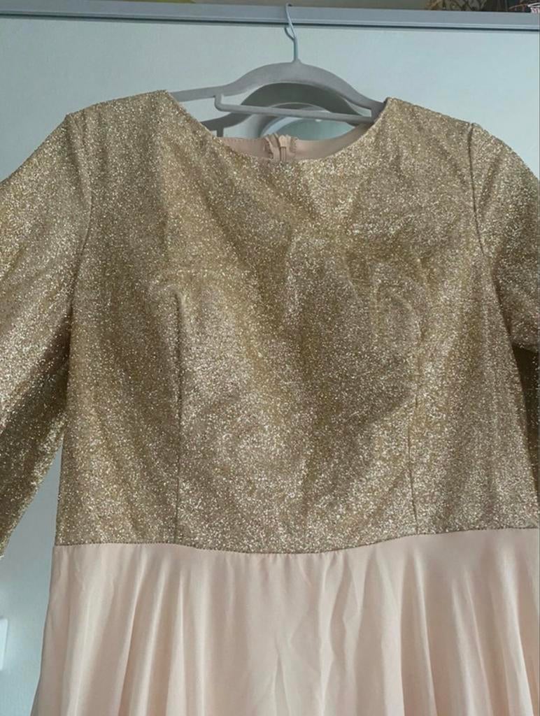 Feestjurk, Kleding | Dames, Gelegenheidskleding, Maat 38/40 (M), Galajurk, Beige, Ophalen of Verzenden