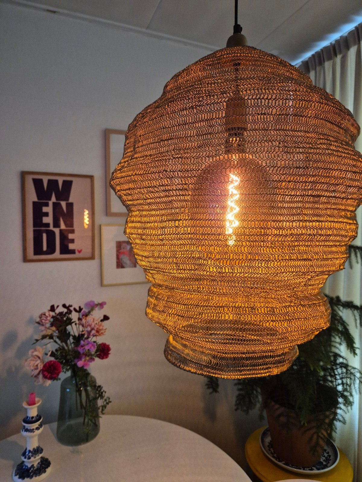 Hanglamp brons metaal/messing, Huis en Inrichting, Ophalen, E27 (groot), Zo goed als nieuw, Metaal