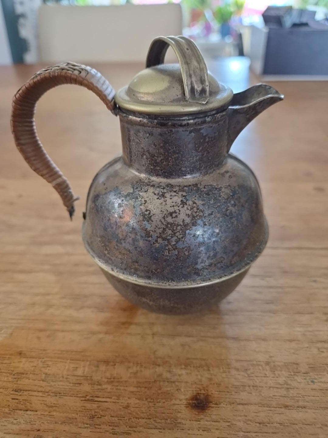 Oud verzilverd EPNS kannetje met rotan handvat – vintage, Antiek en Kunst, Ophalen of Verzenden