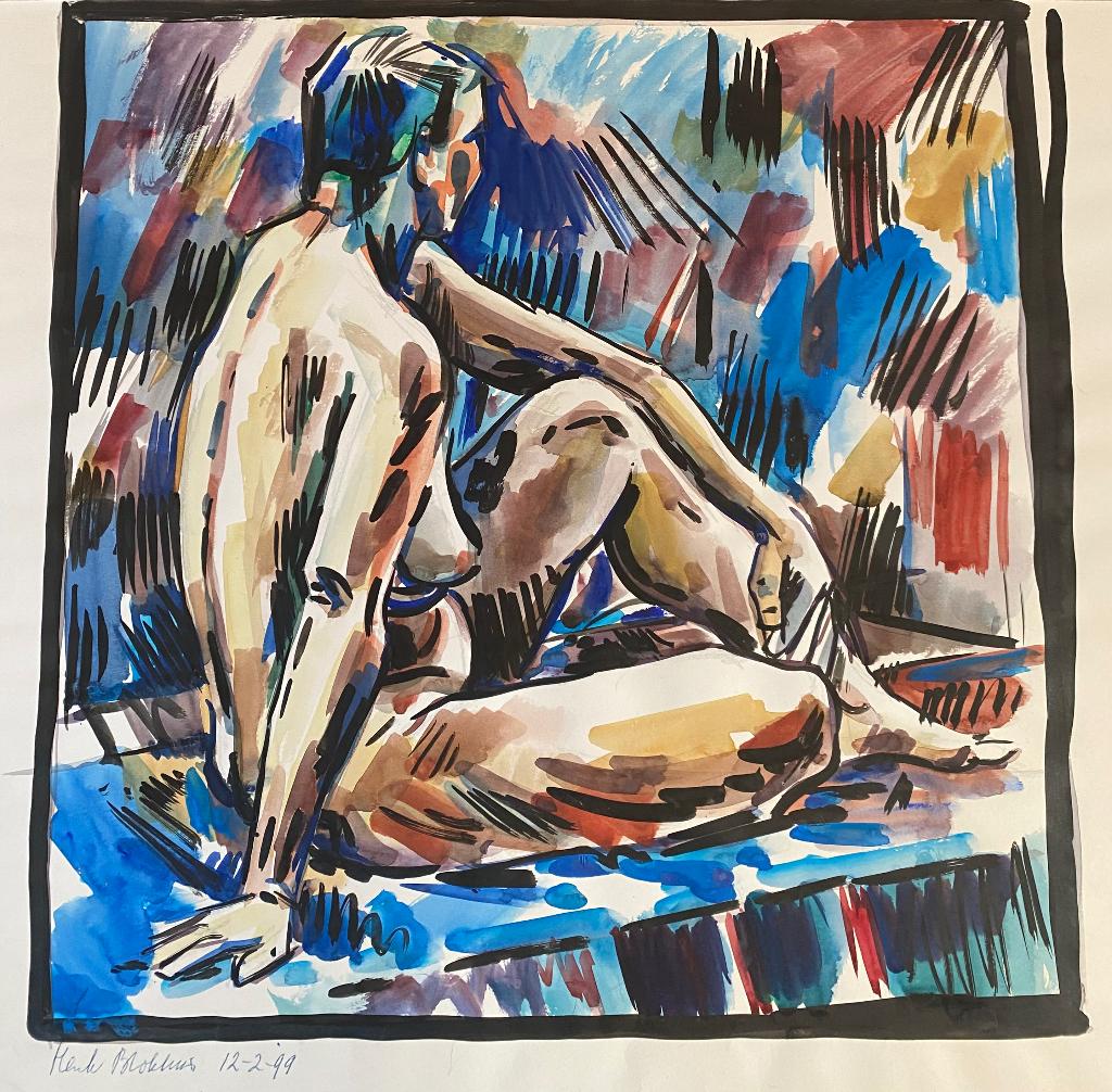 Henk Blokhuis aquarel zittend naakt, Ophalen