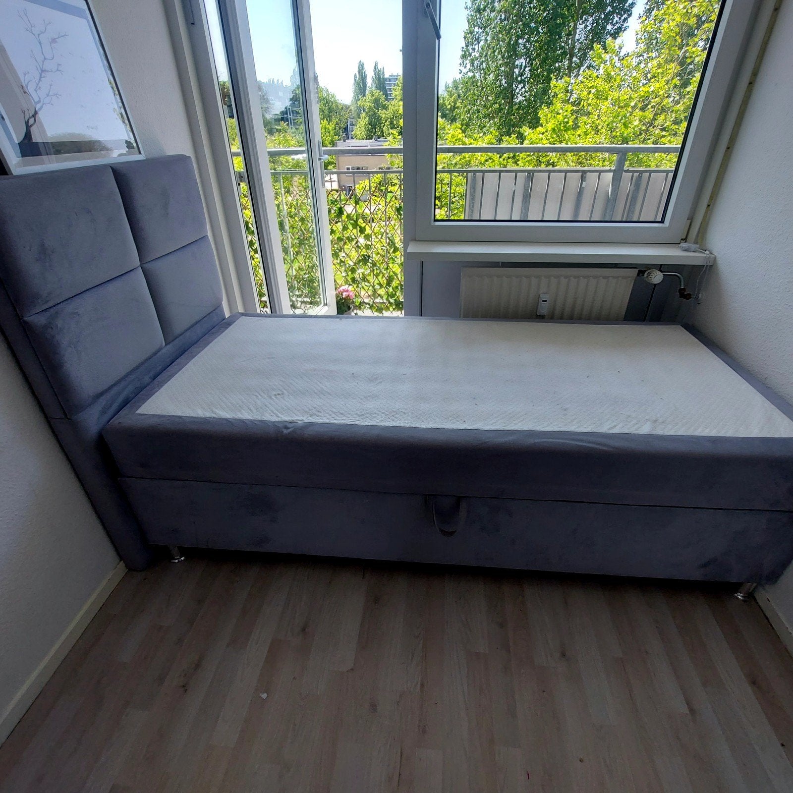 2 Boxspring Gris maat 90×200, Ophalen, Eenpersoons, 90 cm