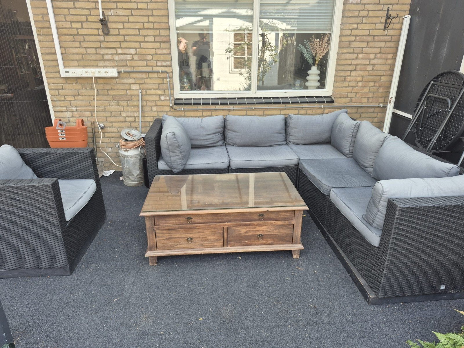Grote wicker loungeset, 6 zitplaatsen, Ophalen of Verzenden, Loungeset, Wicker