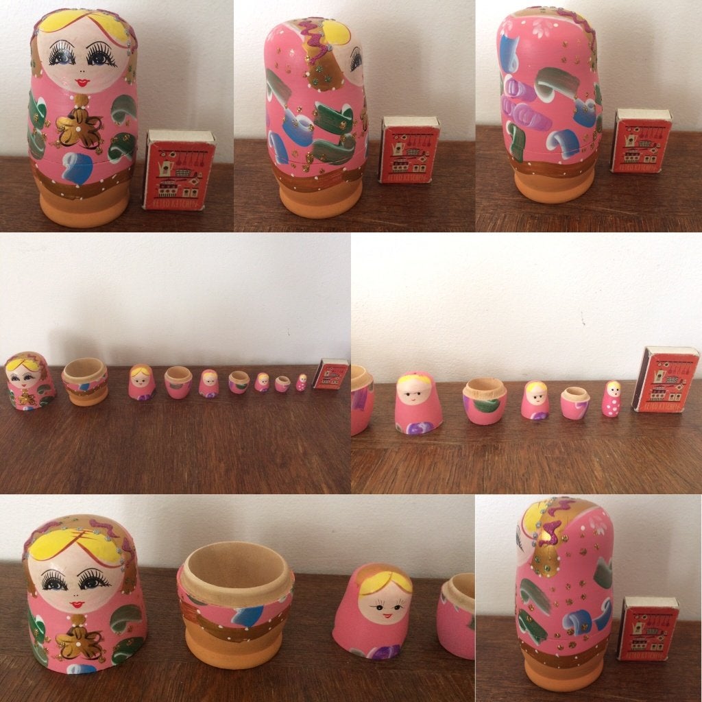 Roze baboesjka poppetjes matroesjka babuschka pop 5 delig, Verzamelen, Ophalen of Verzenden, Zo goed als nieuw