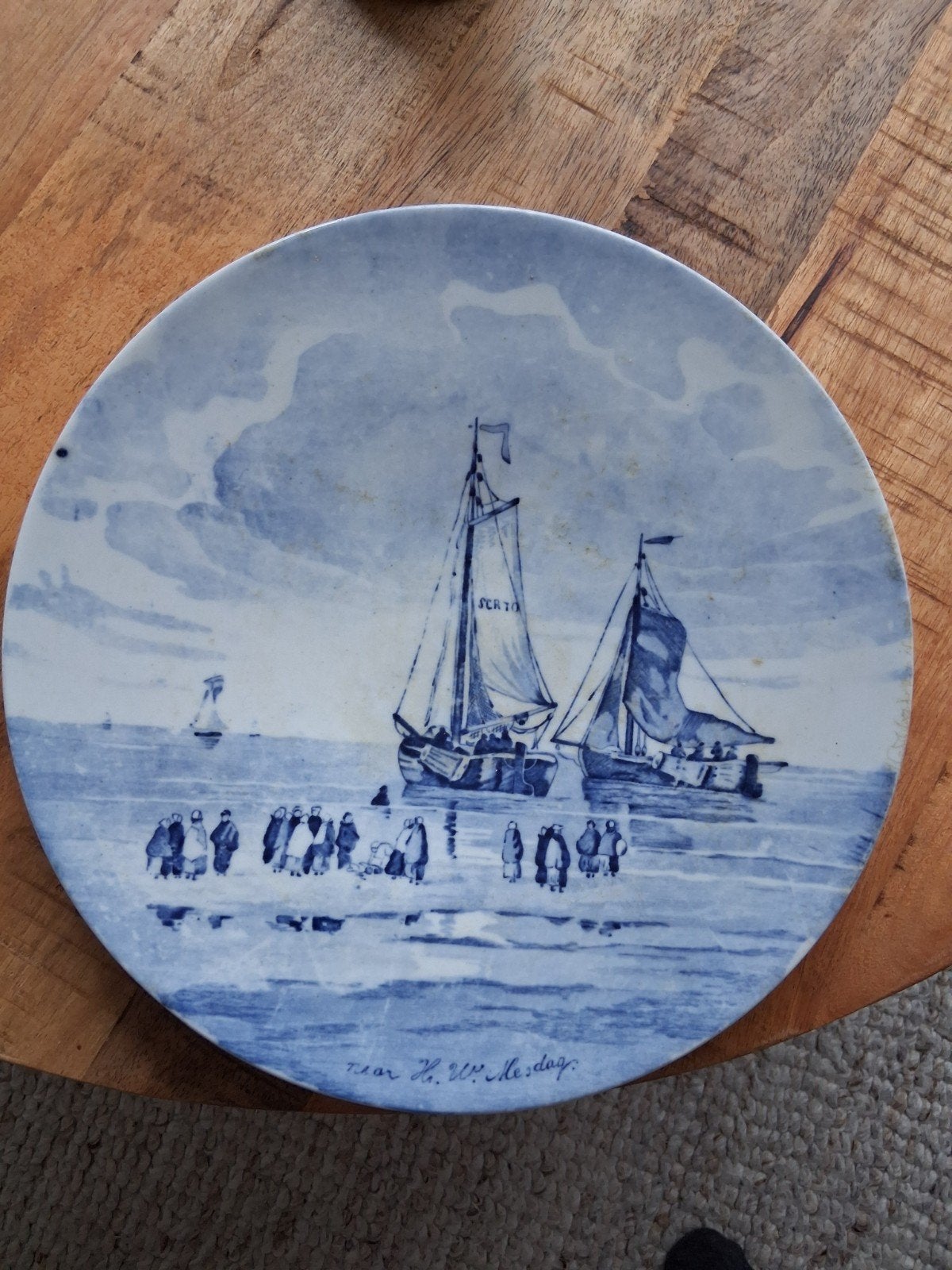 Antiek Delfts Blauw wandbord 'naar H.W. Mesdag', Antiek en Kunst, Ophalen of Verzenden