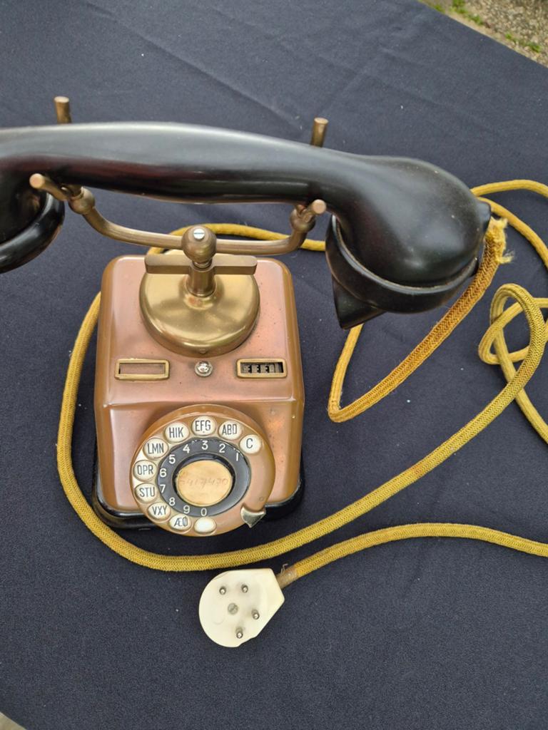 Antieke Telefoon met Draaischijf - Koper en Bakeliet, Antiek en Kunst, Ophalen of Verzenden