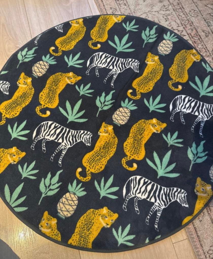 Rond vloerkleed panter zebra ananas - 80 cm, Zwart, Rond, Nieuw, 50 tot 100 cm