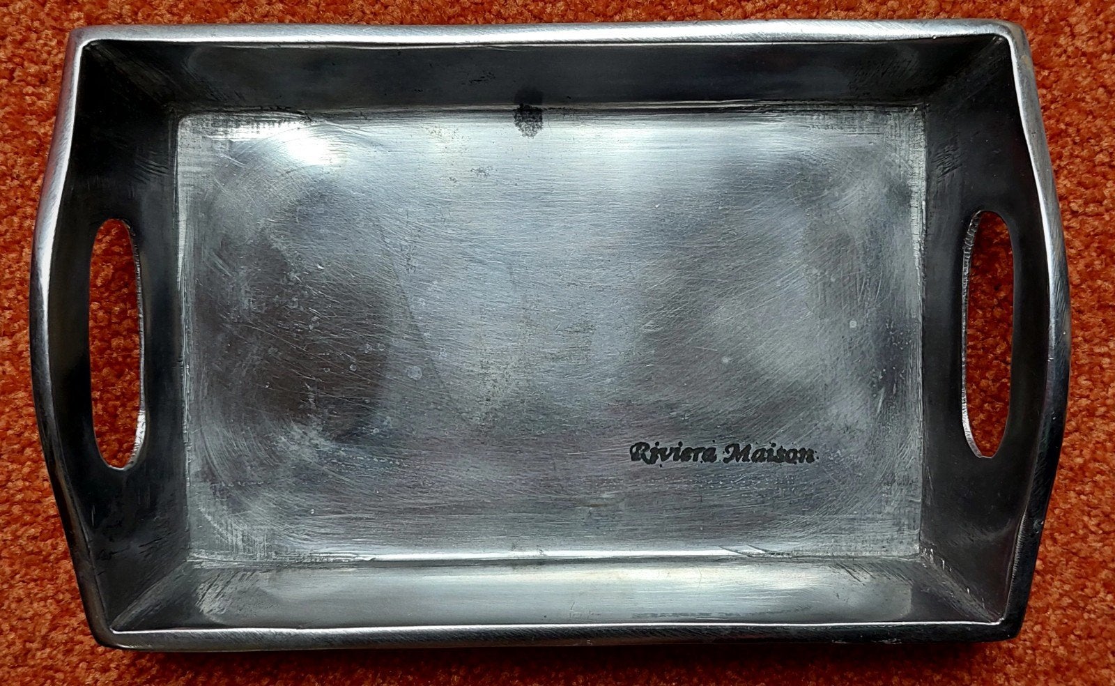 Riviera Maison zilverkleurig dien/serveer blaadje, Gebruikt, Ophalen of Verzenden, Dienblad, Metaal