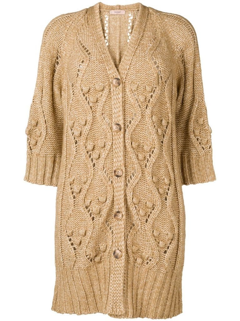 twinset boucle loose fit alpaca cardigan vest | s, Verzenden, Zo goed als nieuw, Maat 36 (S), Beige
