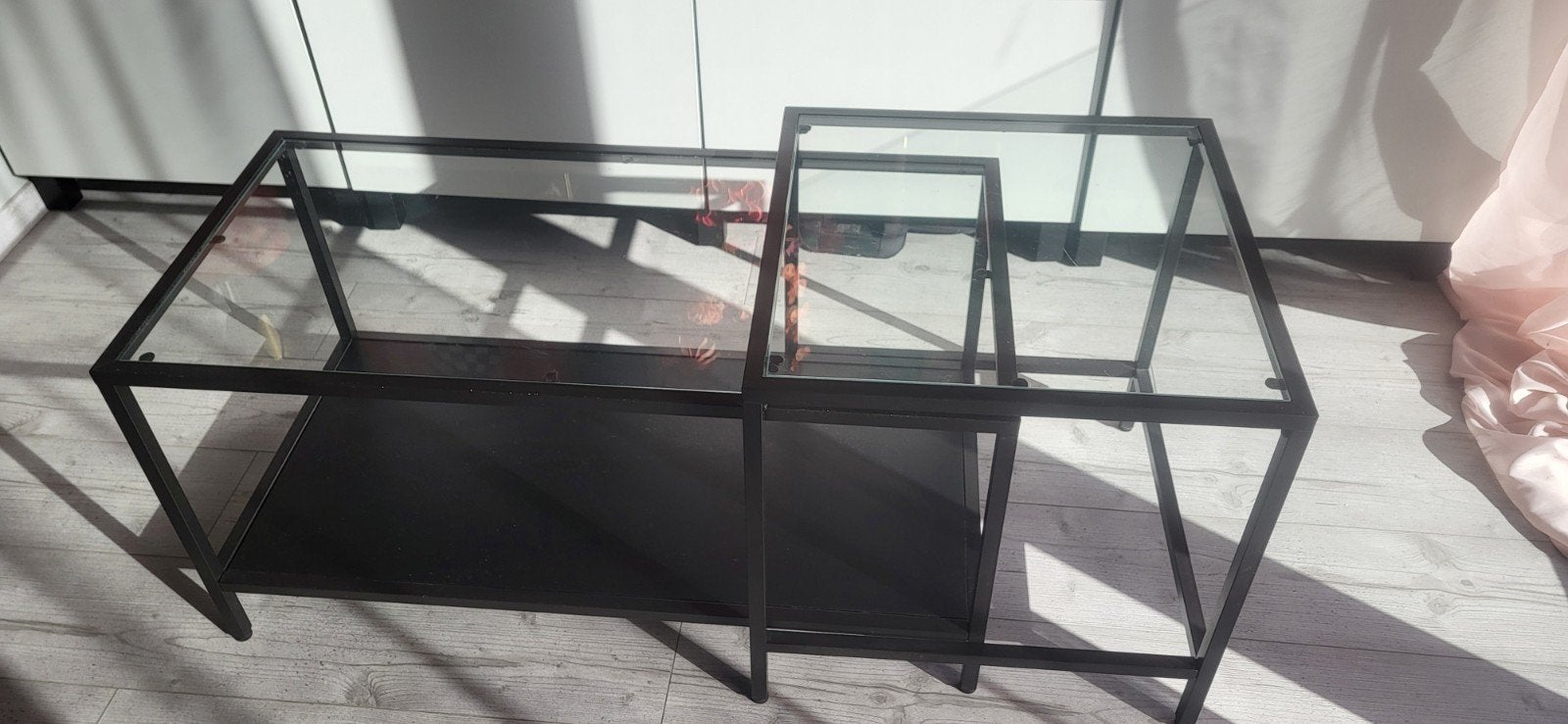 IKEA VITTSJÖ Salontafel Set (2 stuks) Zwartbruin/Glas, Gebruikt, Metaal of Aluminium, 75 cm of meer, Rechthoekig