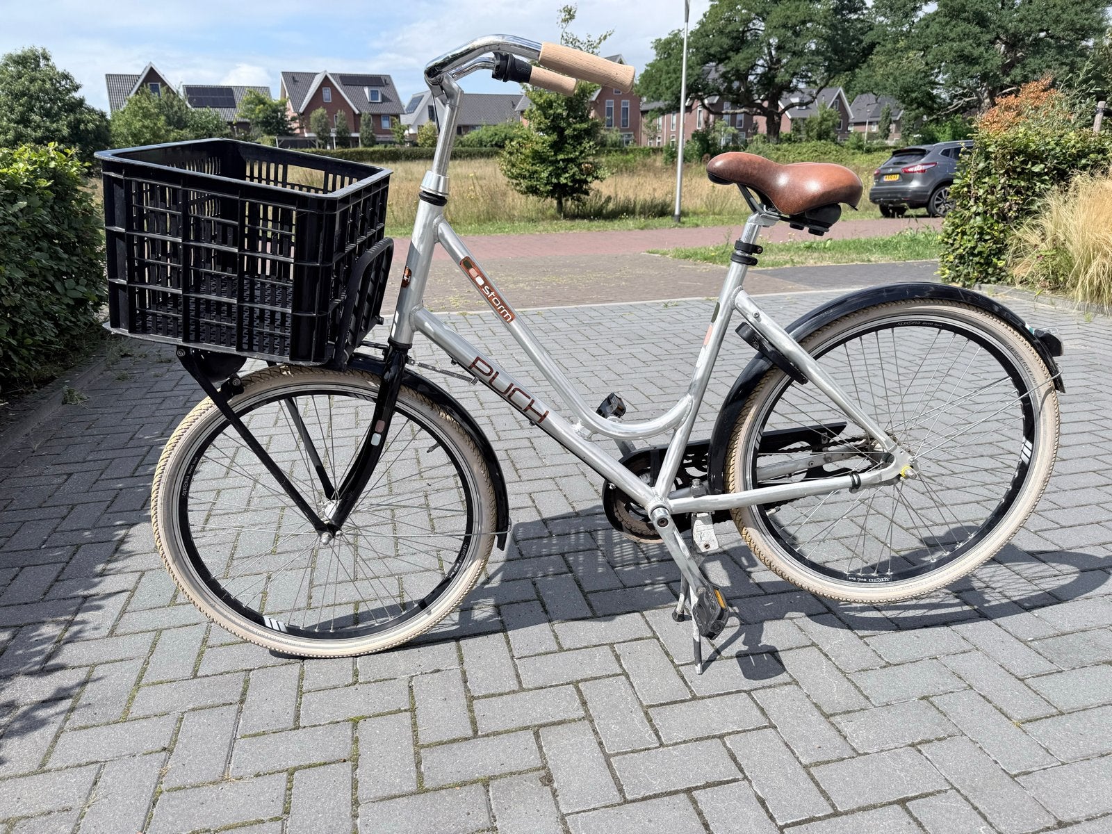Puch fiets met krat, Fietsen en Brommers, Fietsen | Dames | Damesfietsen, Terugtraprem, Gebruikt, Versnellingen, 50 tot 53 cm