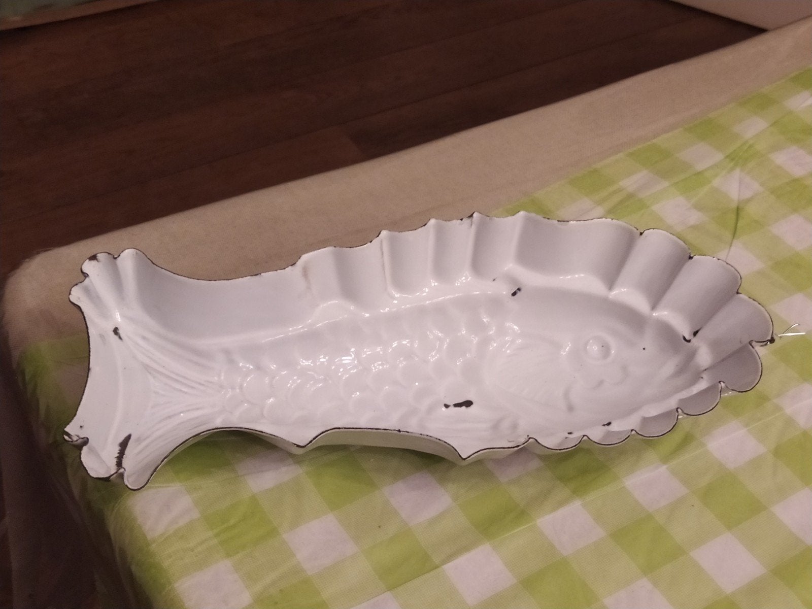 Vintage emaille vis vorm (terrine /bakblik), Antiek en Kunst, Ophalen of Verzenden