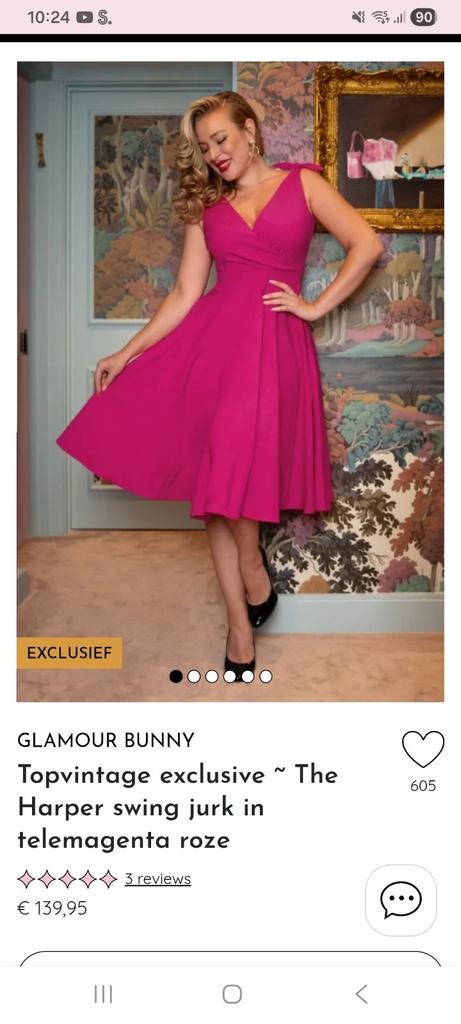 Topvintage Harper swing jurk telemagenta roze - Nieuw L, Topvintage, Maat 42/44 (L), Nieuw, Ophalen of Verzenden