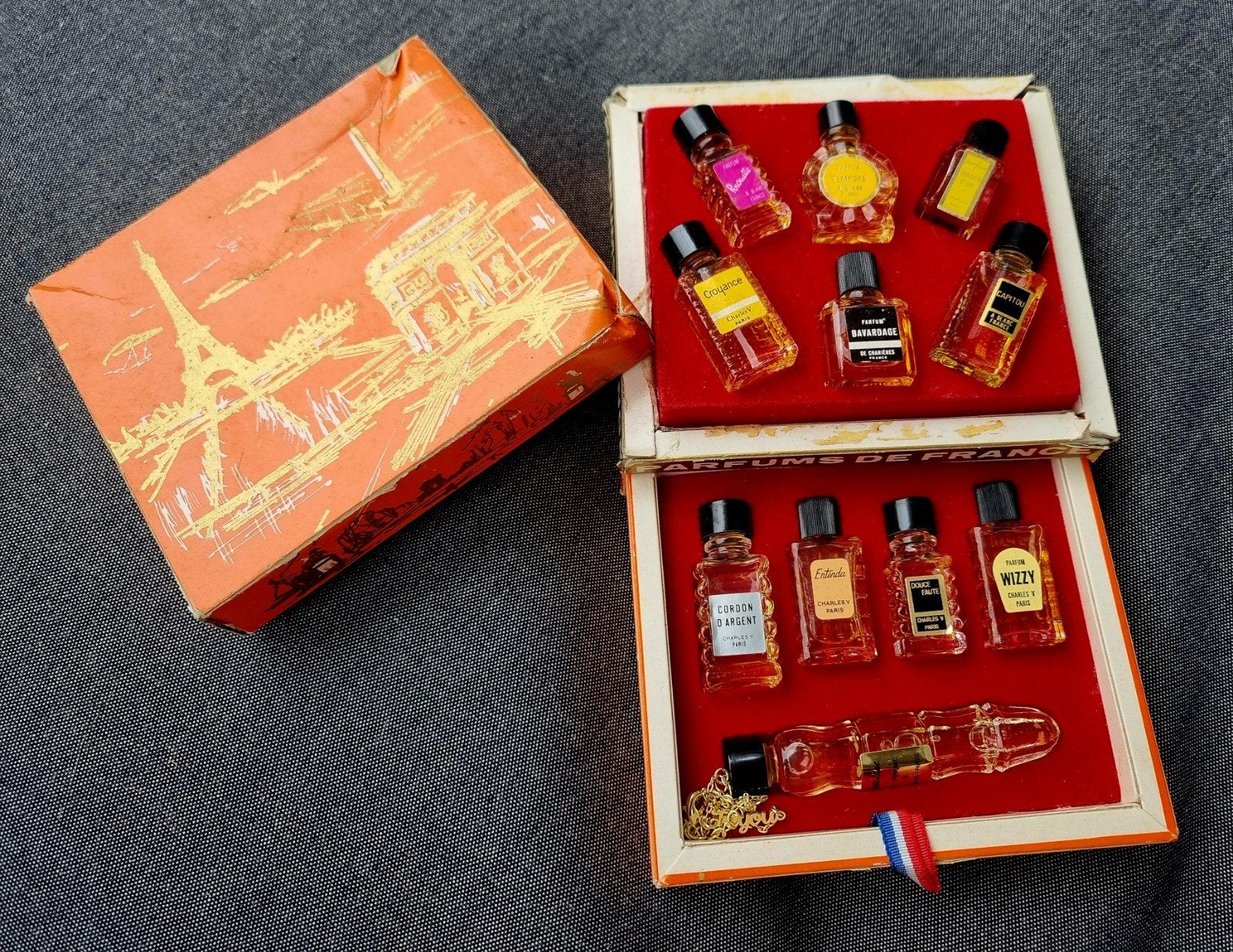 Vintage Charles V Paris Parfum Miniatuur Set - Parijs, Ophalen of Verzenden, Gebruikt