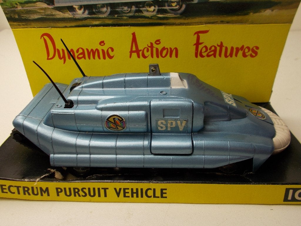 1968 Dinky Toys 104 SPECTRUM PURSUIT VEHICLE +ORIGINELE DOOS, Hobby en Vrije tijd, Modelauto's | 1:43, Ophalen of Verzenden, Zo goed als nieuw