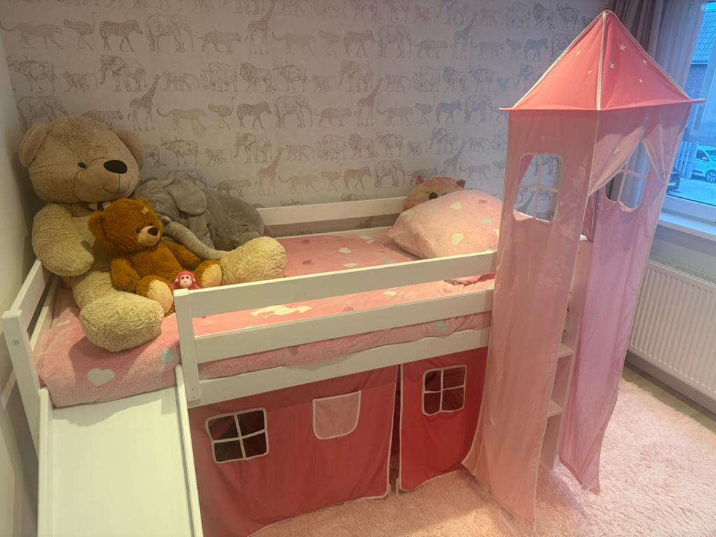 Halfhoogslaper met glijbaan en speeltent, Ophalen, Gebruikt, 90 cm, Eenpersoons