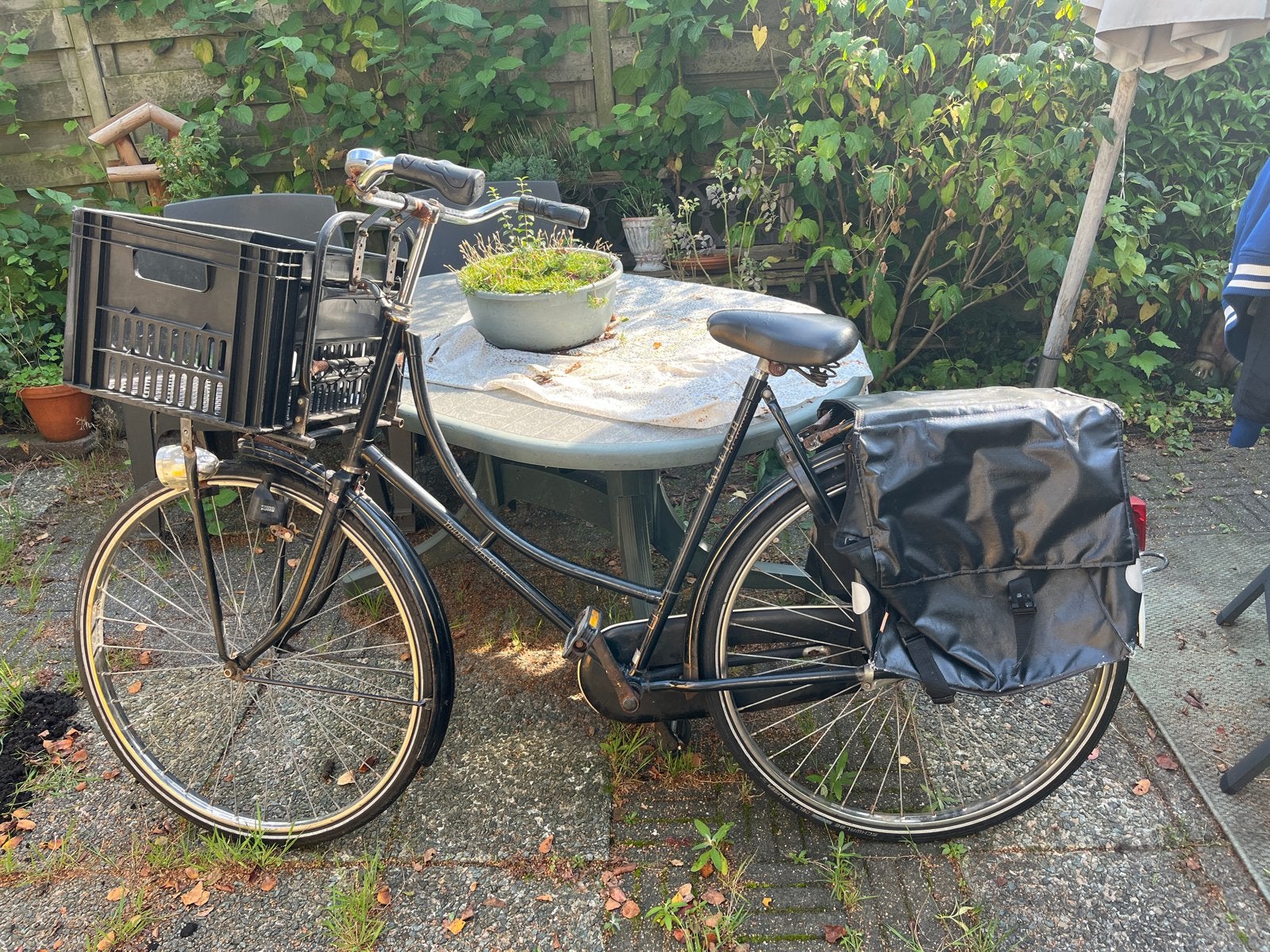 Raleigh transportfiets/opoefiets 28” met krat en fietstassen, Terugtraprem, Gebruikt, Versnellingen, 56 cm of meer