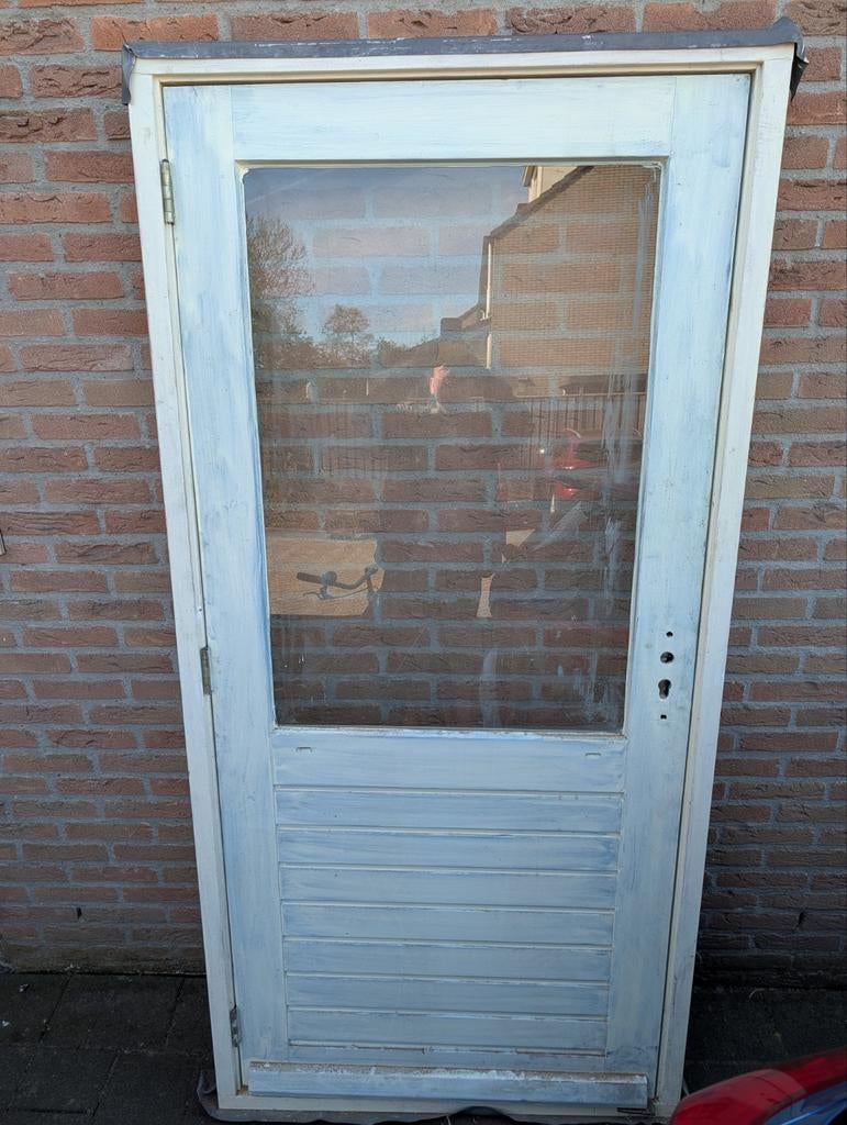 Deur met kozijn, hardhout, Doe-het-zelf en Verbouw, Kozijnen en Schuifpuien, Gebruikt, Deurkozijn, 150 tot 225 cm, Hout