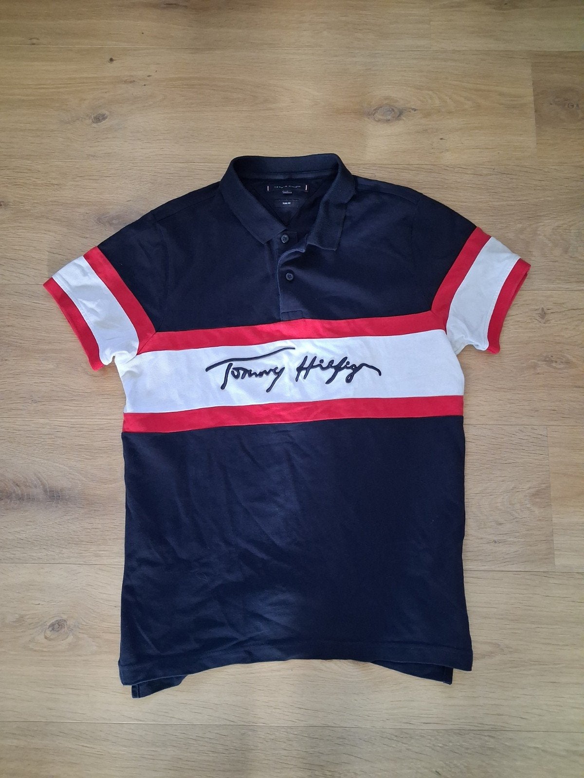 Stijlvolle Tommy Hilfiger Slim Fit Polo in Blauw, Kleding | Heren, Polo's, Tommy Hilfiger, Ophalen of Verzenden, Zo goed als nieuw
