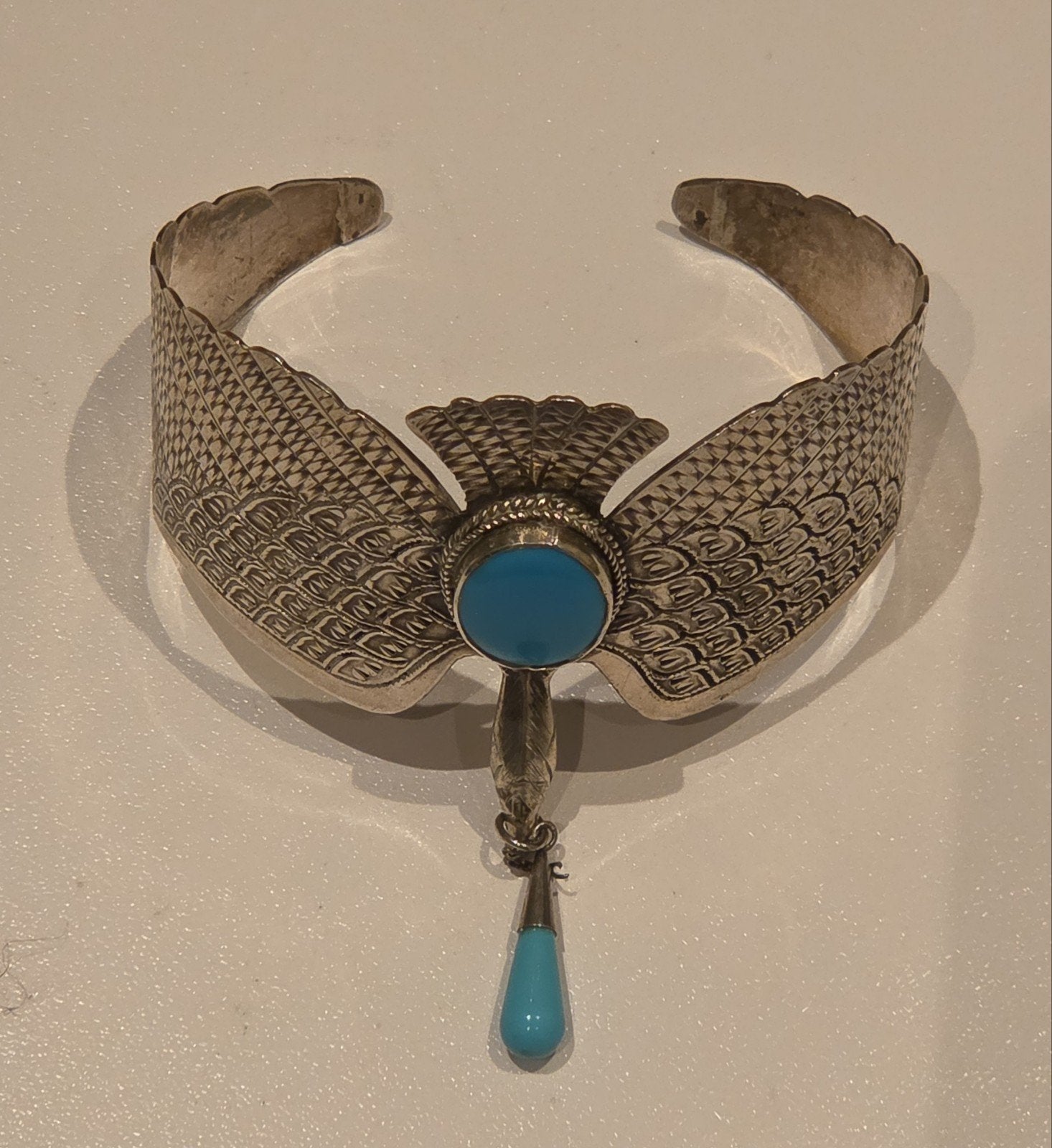 zilveren manchetarmband Turquoise vogel, Ophalen of Verzenden, Zilver, Armband