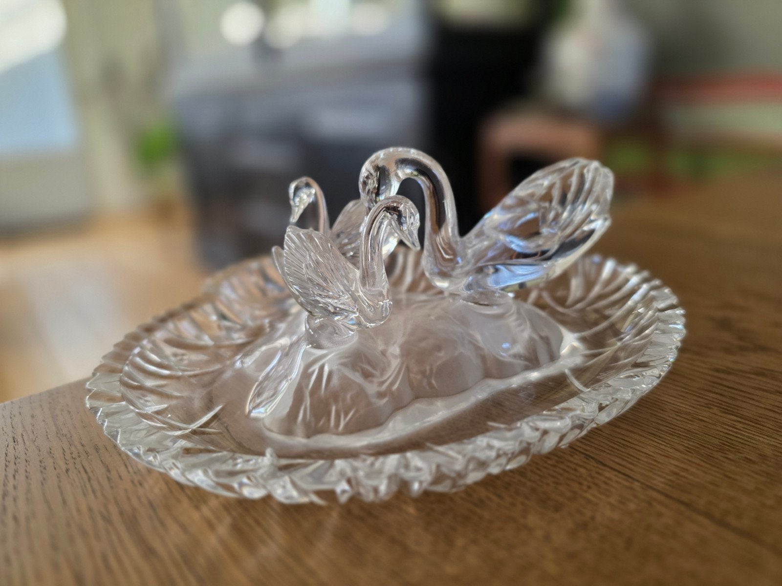 Kristallen schaal met zwanen, Ophalen of Verzenden