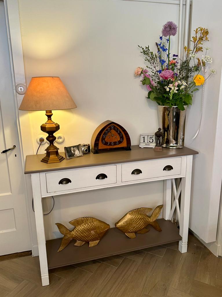 Stijlvolle vintage Console / Sidetable | 2 lades + legplank, Ophalen, Gebruikt, 100 tot 150 cm, 25 tot 50 cm