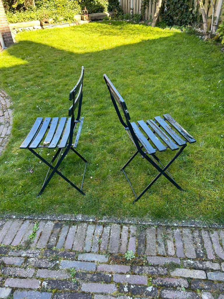 Gratis 2x bistrostoeltjes, Tuin en Terras, Tuinstoelen, Ophalen, Gebruikt, Metaal