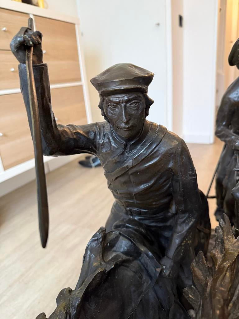 Groot Bronzen Beeld: Historische Scène te Paard 1,60m lang, Antiek en Kunst, Ophalen