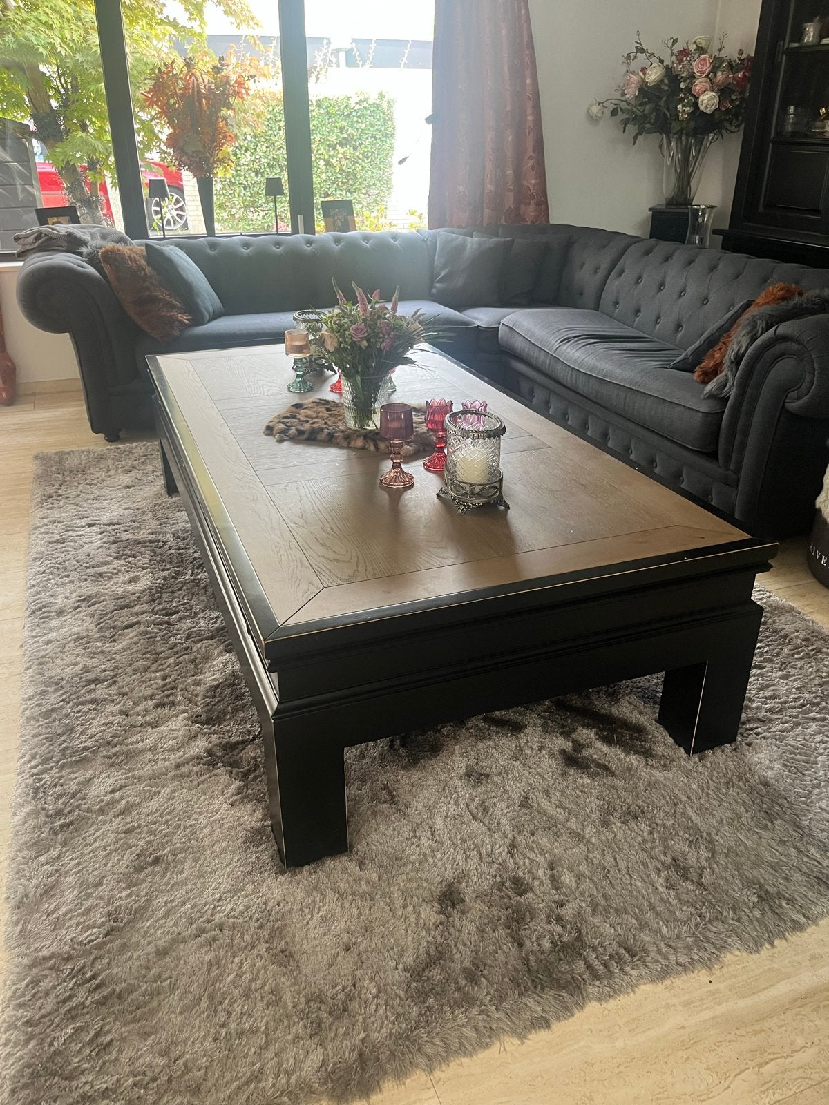 Salontafel Rofra Home, zwart met eikenhouten blad, Ophalen, Gebruikt, Eikenhout, 50 tot 100 cm