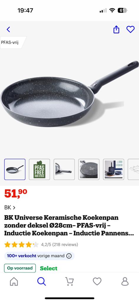 BK Universe Keramische Koekenpan Ø28cm - PFAS-vrij, Overige materialen, Inductieplaat, Ophalen of Verzenden, Zo goed als nieuw