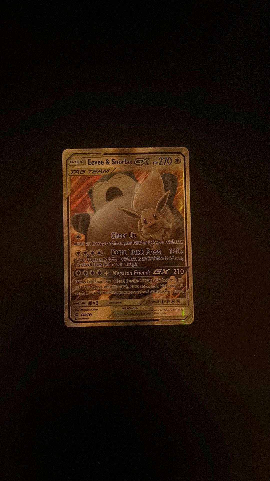 Pokemon kaart Eevee & snorlax GX, Ophalen of Verzenden, Zo goed als nieuw
