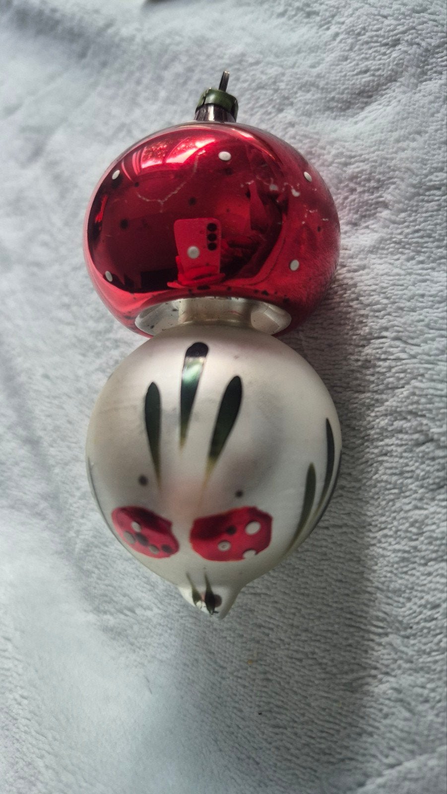 Oude retro glazen gekleurde kerstbal Paddestoel kersthanger., Ophalen of Verzenden