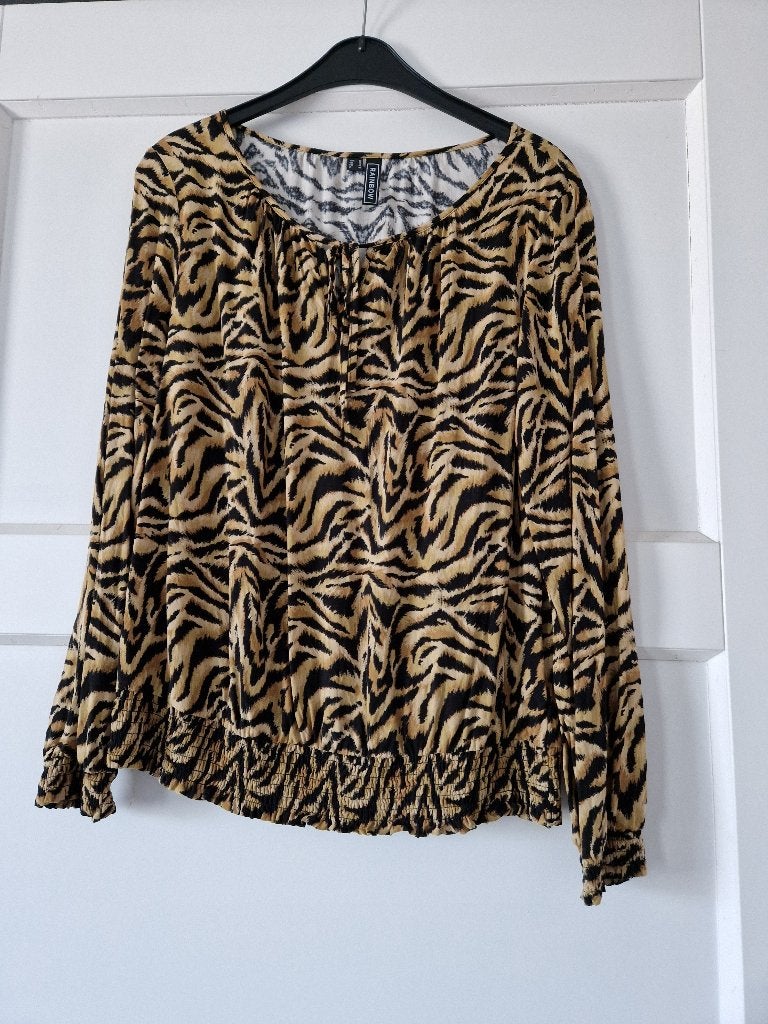 Shirt lange mouw, tijgerprint, maat 40, Maat 38/40 (M), Bruin, Ophalen of Verzenden, Zo goed als nieuw