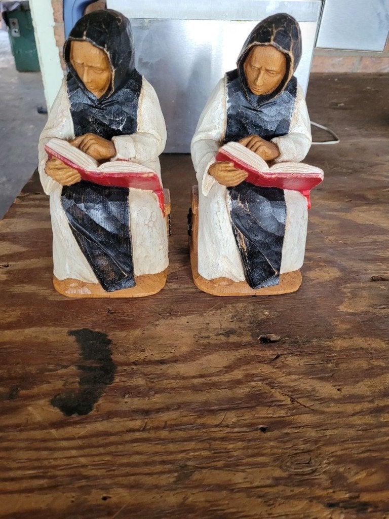 leuke vintage boekensteunen pater, Ophalen of Verzenden, Zo goed als nieuw, Meerkleurig, Hout