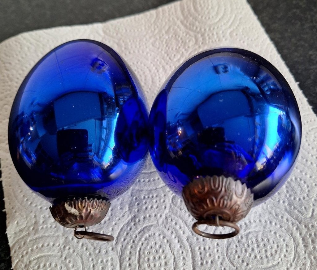 Heksenbal/Kerstbal blauw ei 2 stuks, Antiek en Kunst, Ophalen of Verzenden