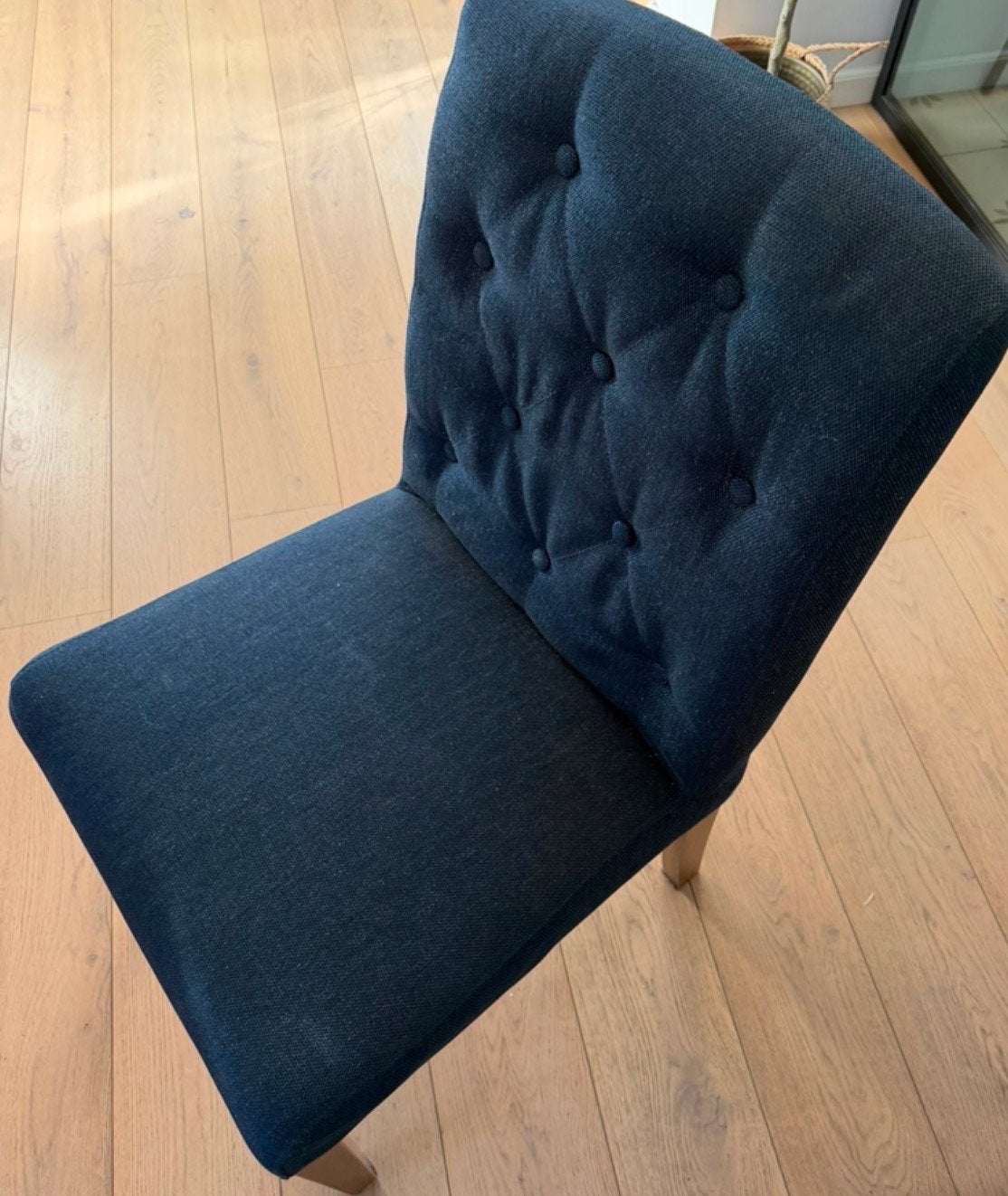 Set van 6 donkerblauwe eetkamerstoelen met ring, Blauw, Ophalen of Verzenden, Zo goed als nieuw, Vier