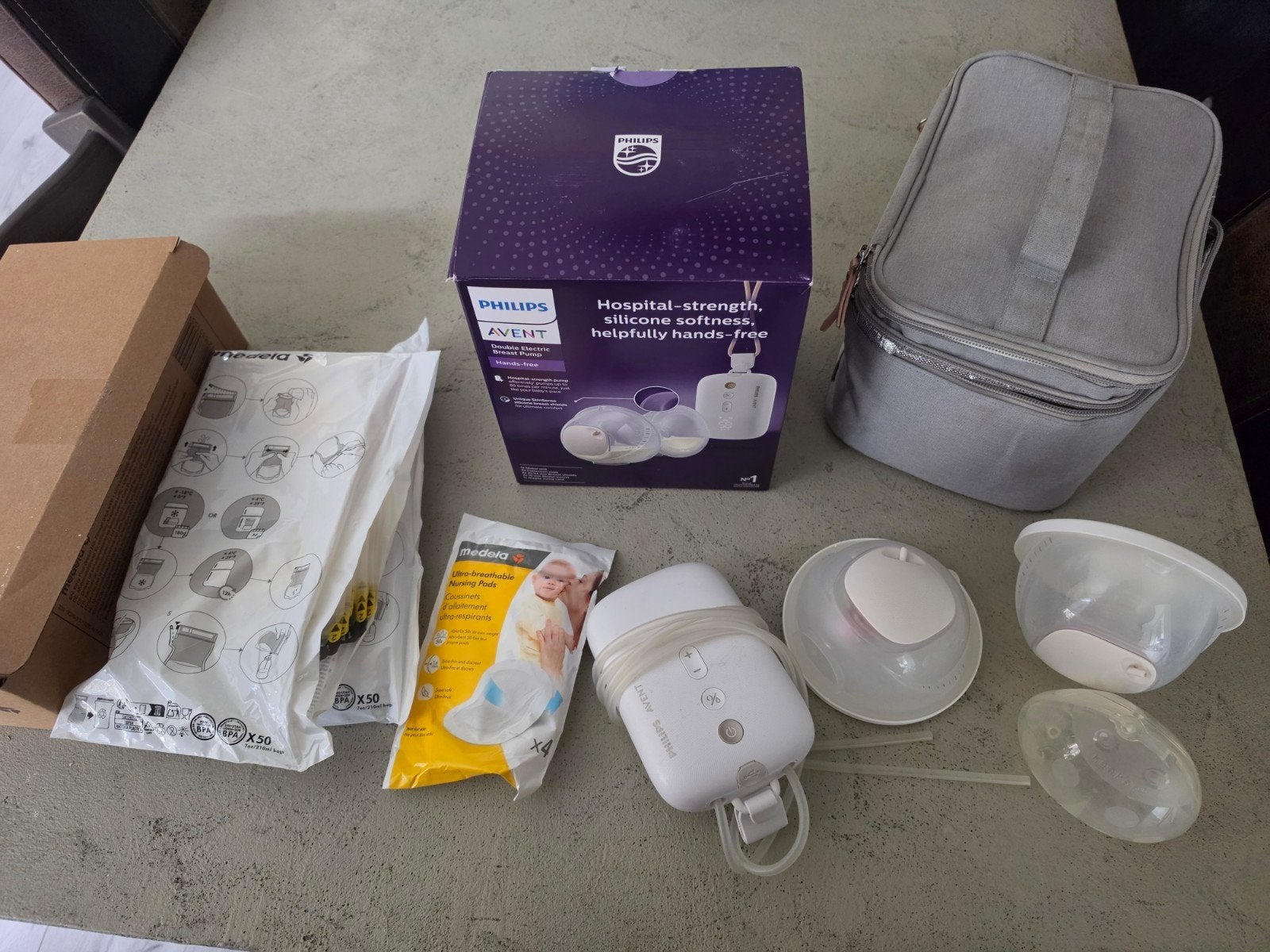 Philips elektrische dubbele kolf, met extra's, Ophalen, Gebruikt, Inclusief tas, Borstkolf
