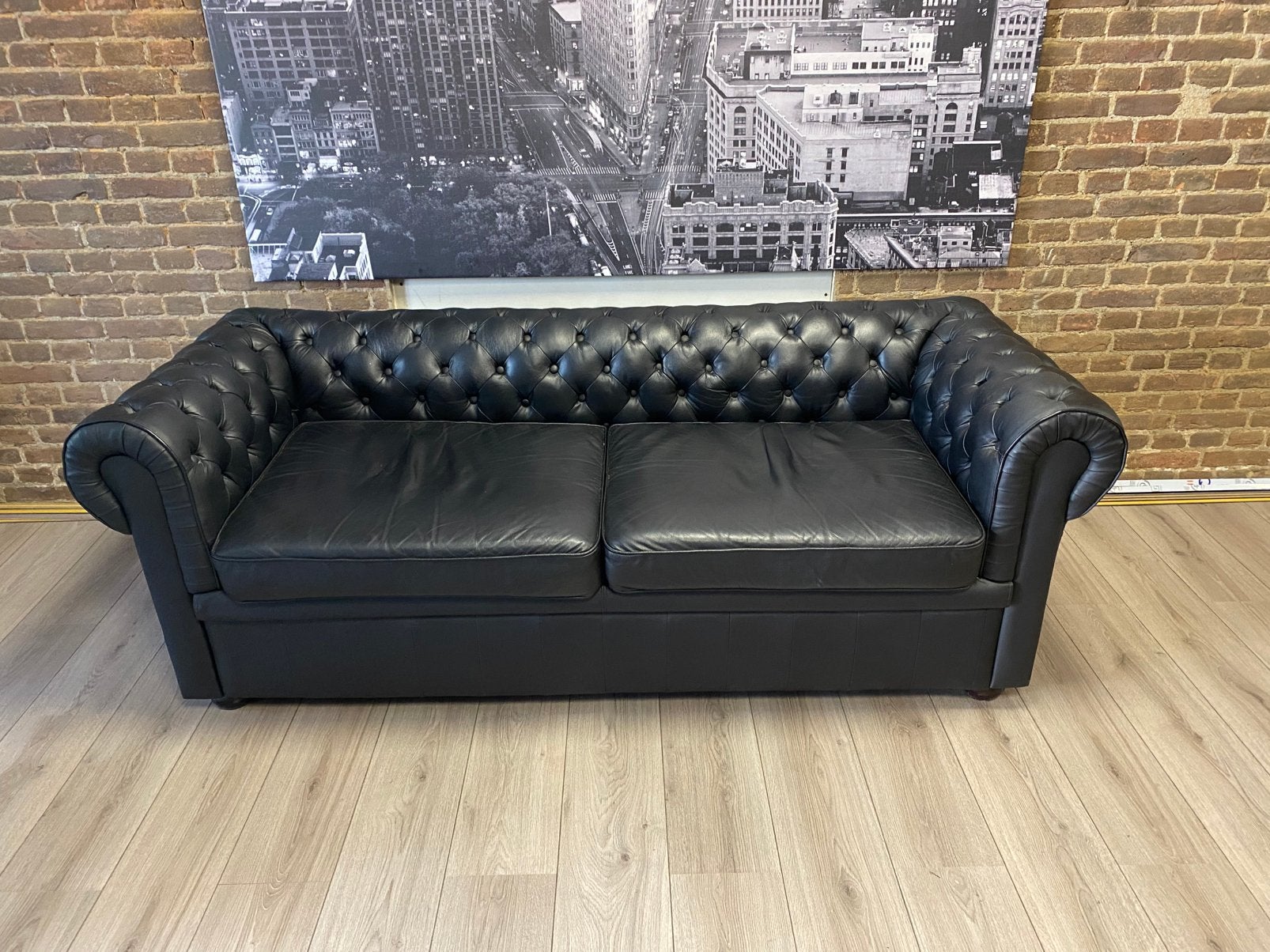 Chesterfield zwart leren 3 - zits bank !!!, Huis en Inrichting, Banken | Bankstellen, Ophalen, 150 tot 200 cm, Chesterfield, Driepersoons