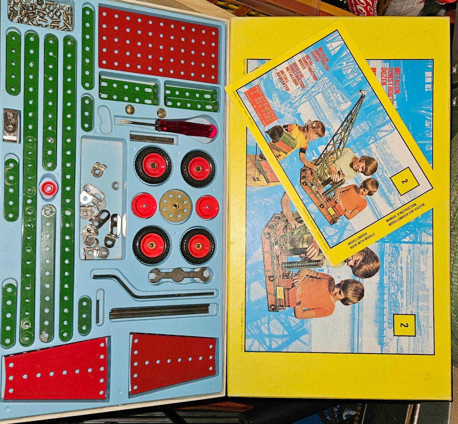 Grote partij Temsi Meccano met motor en diverse dozen, Antiek en Kunst, Ophalen