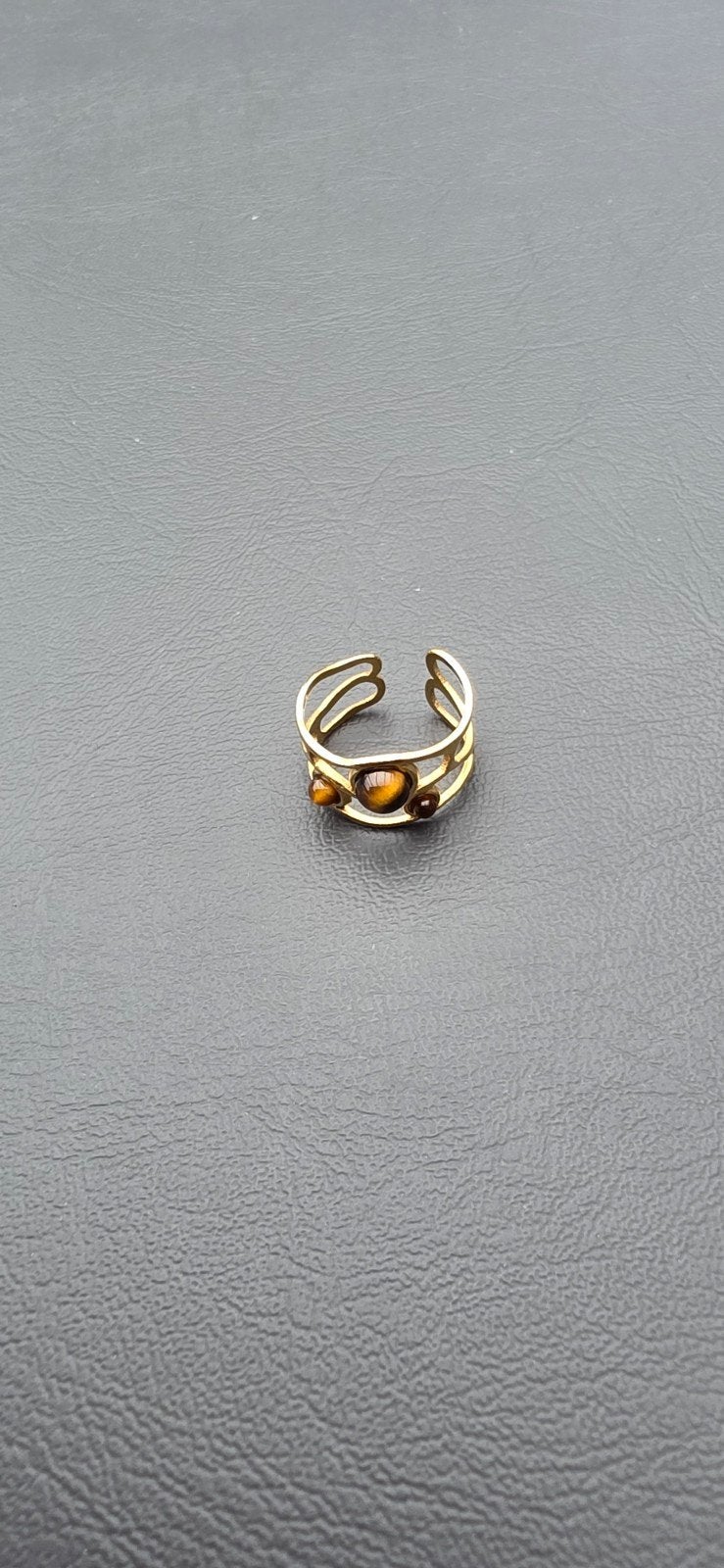 Verstelbare ring met tijgeroog edelstenen, Overige materialen, Verzenden, Zo goed als nieuw, 17 tot 18