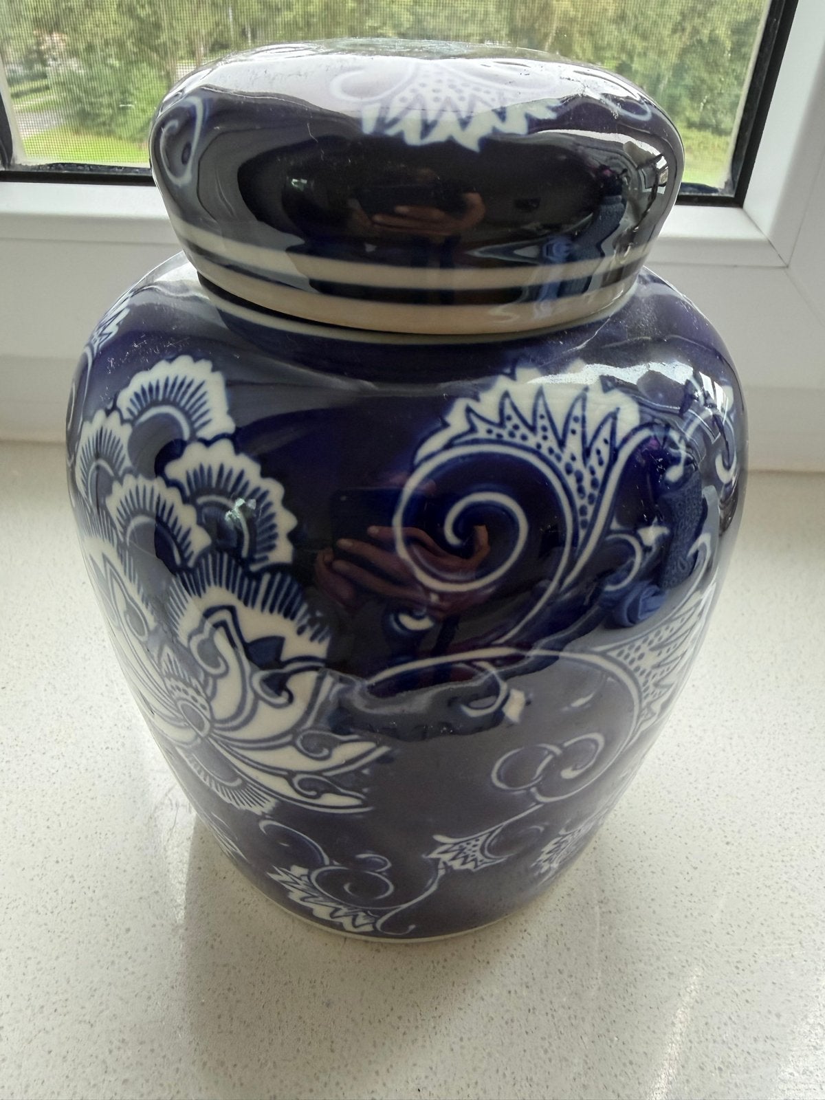 Blauw-witte gemberpot met deksel, decoratief, Antiek en Kunst, Ophalen