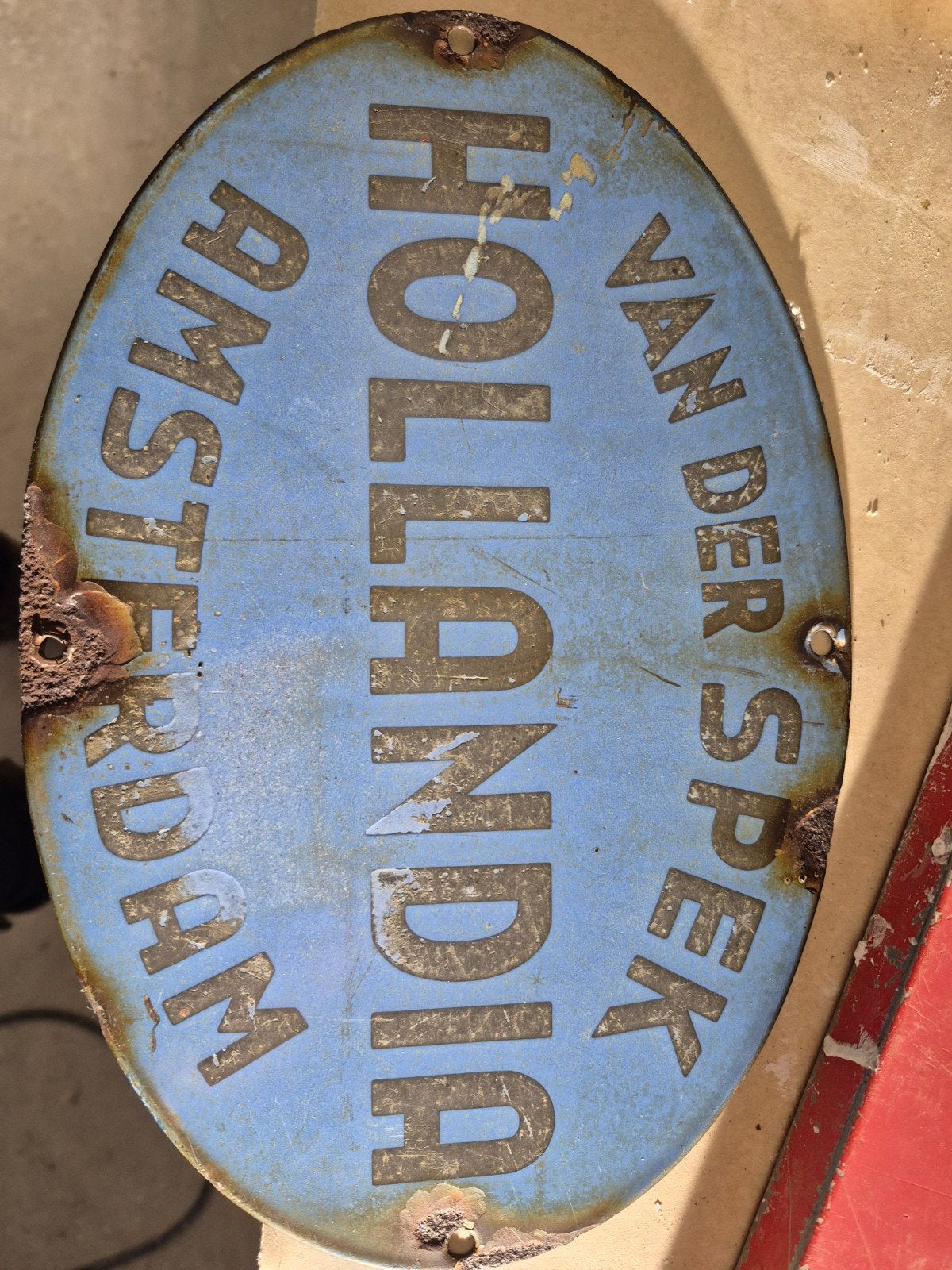 Antiek emaille bord Hollandia Van der Spek Amsterdam, Antiek en Kunst, Ophalen