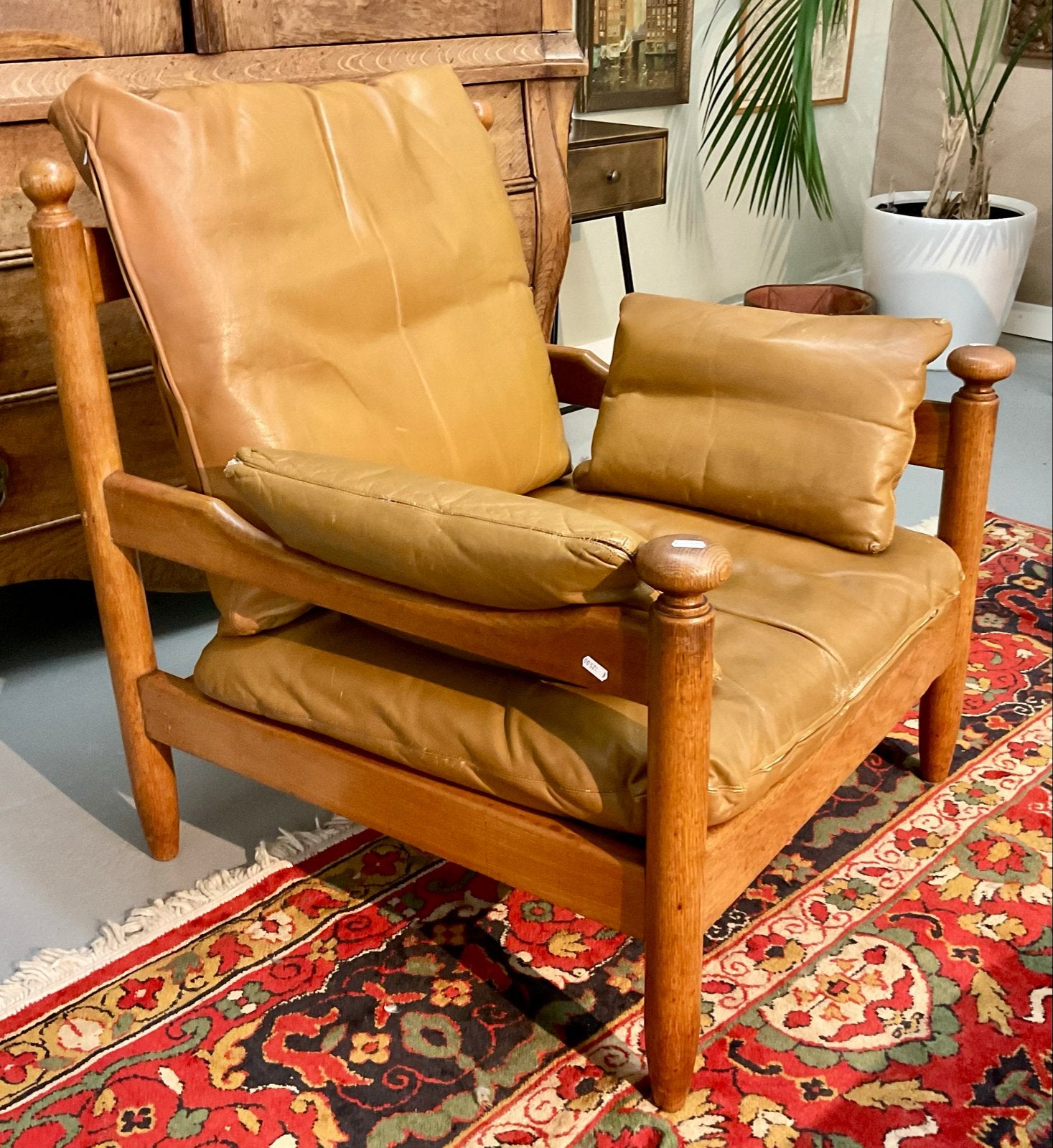 Mid-Century Modern Brutalistische fauteuil met leer # 482, Ophalen