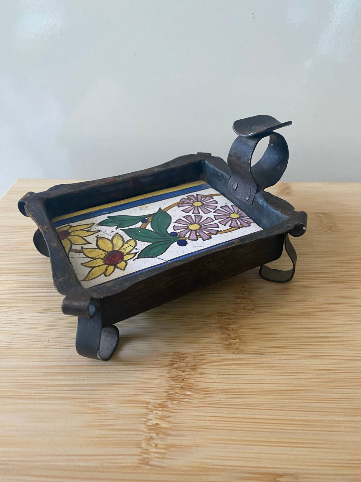 Vintage metal sigaren asbak met bloemenmotief, Antiek en Kunst, Ophalen of Verzenden