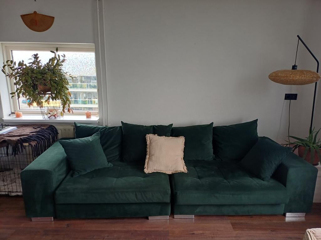 Fluweel Smaragd Groene Bank - Goede Staat, Ophalen, 250 tot 300 cm, Modern, Klassiek, Glamour, Driepersoons