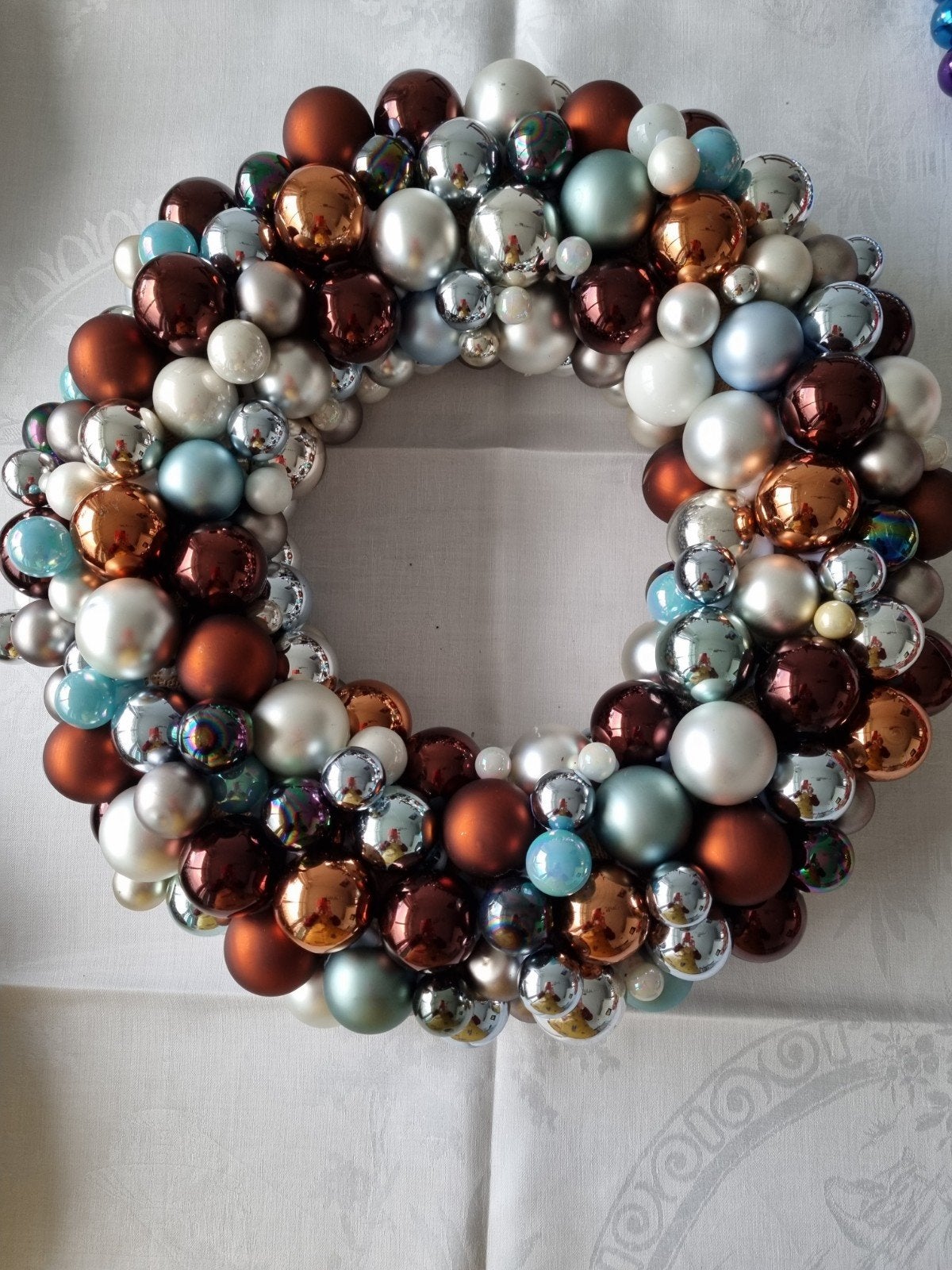 Handgemaakte kerstkrans blauw, brons, zilver, Diversen, Ophalen of Verzenden, Nieuw
