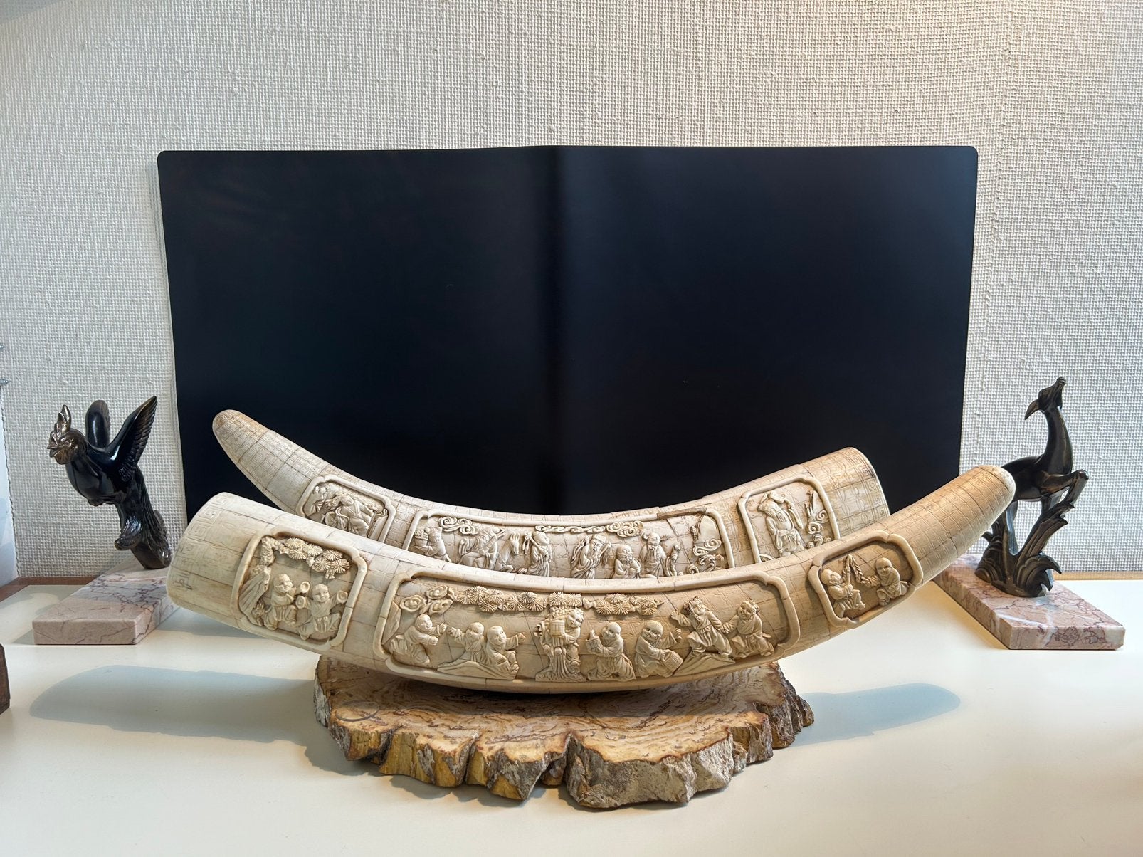 Decoratieve set Chinees handsnijwerk vintage, Antiek en Kunst, Ophalen of Verzenden