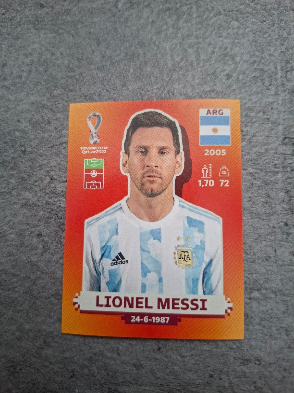 Panini sticker WK 2022 Qatar. Speler Lionel Messi Argentinië, Verzenden, Zo goed als nieuw, Sticker