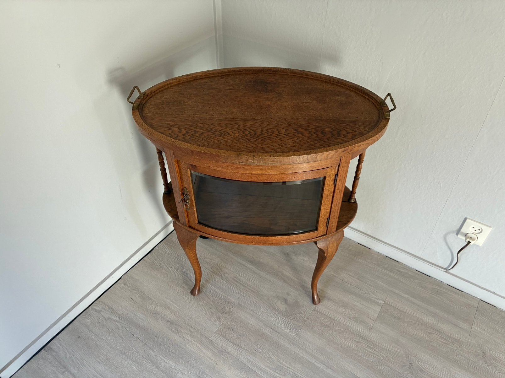 Antiek theekastje met glas en afneembaar dienblad, Antiek en Kunst, Ophalen